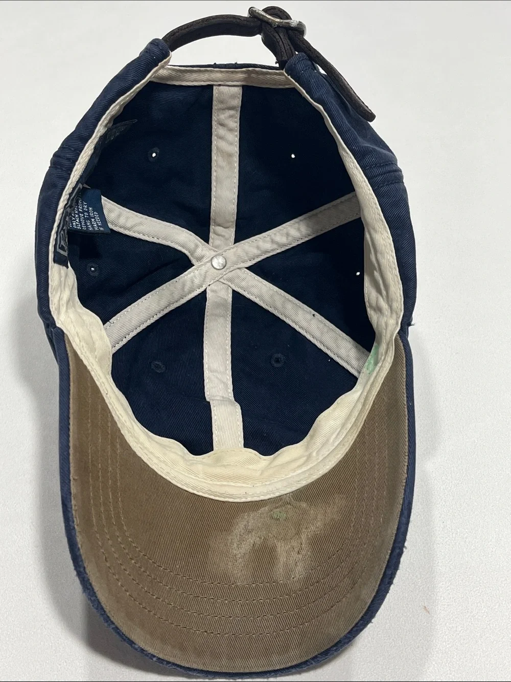 Polo Ralph Lauren Navy Leather Strap Baseball Cap Hat Adjustable